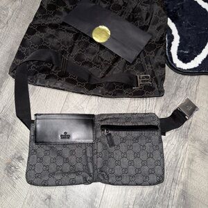 Gucci Black/Gray Monogram Belt Bag
